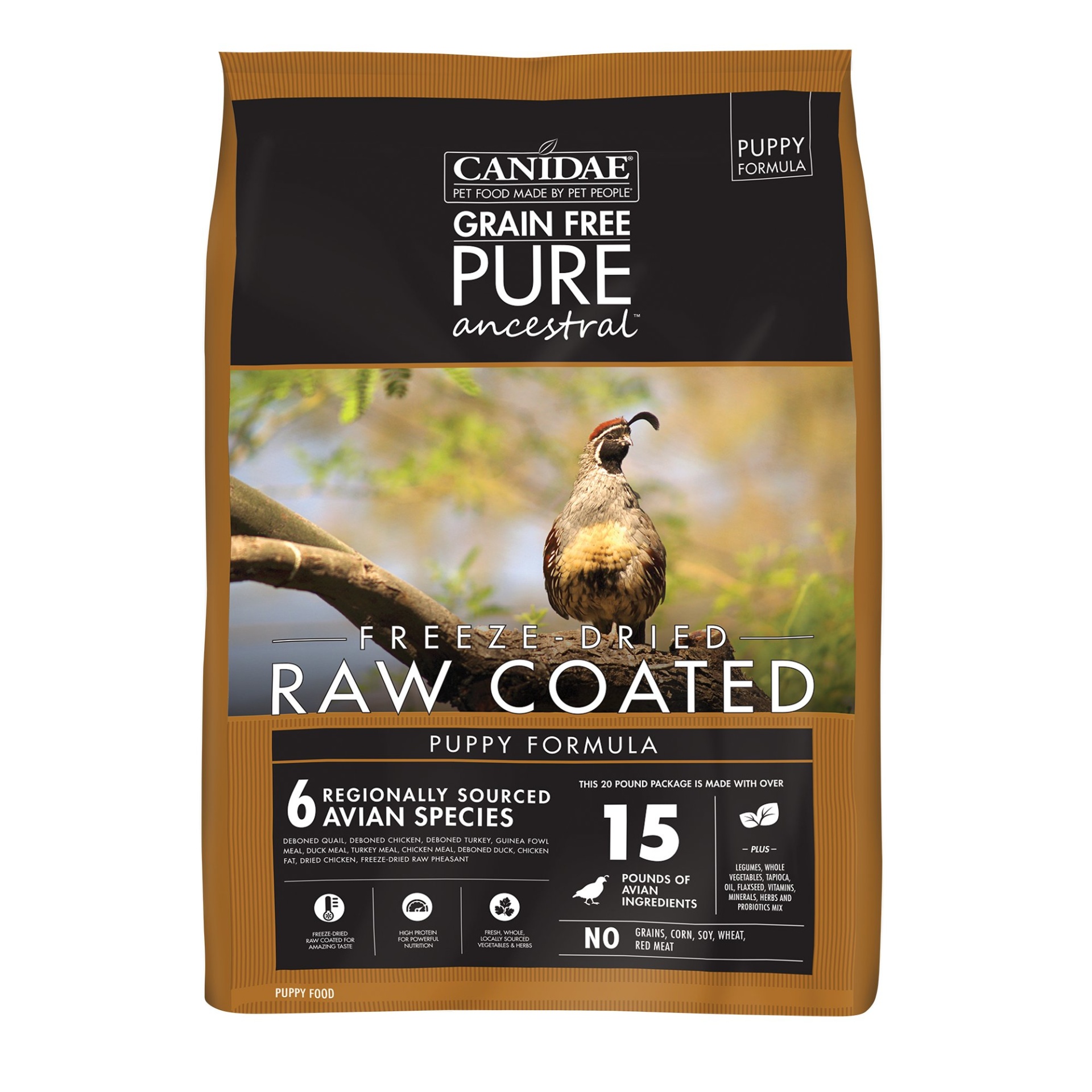 slide 1 of 1, CANIDAE PURE Ancestral Raw Coated Puppy Formula Dry Dog Food, 20 lb