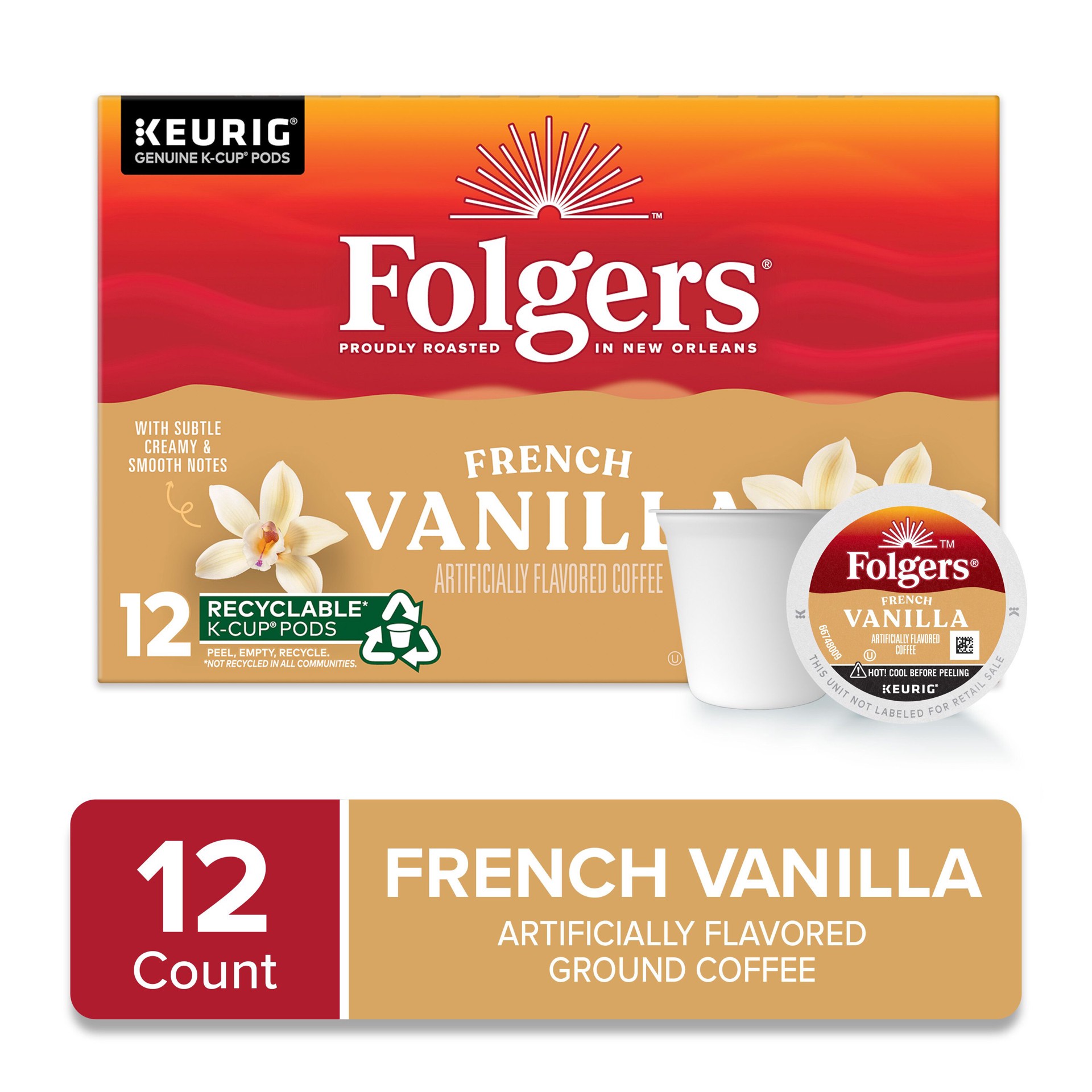 slide 7 of 8, Folgers French Vanilla Artificially Flavored Coffee, 12 K-Cup Pods, 12 ct