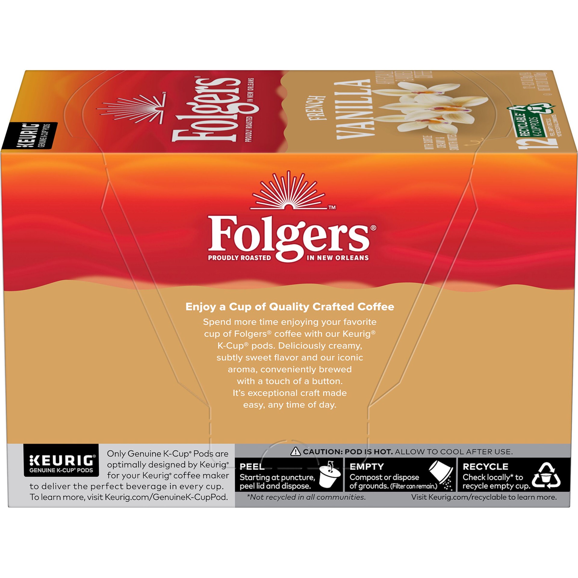 slide 3 of 8, Folgers French Vanilla Artificially Flavored Coffee, 12 K-Cup Pods, 12 ct