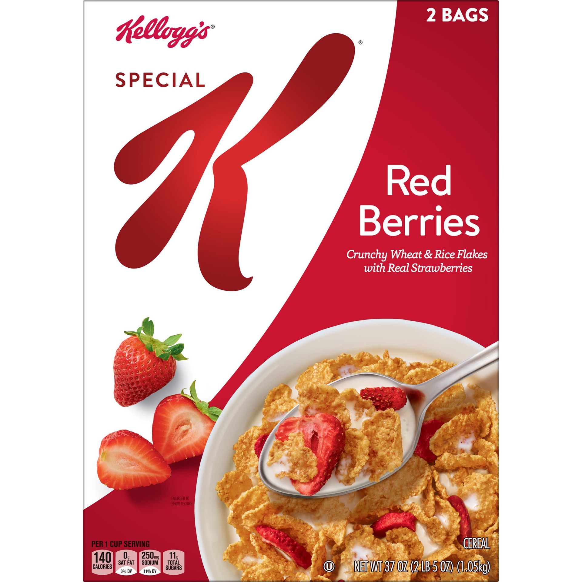 slide 4 of 5, Special K Kellogg's Special K Breakfast Cereal, 11 Vitamins and Minerals, Made with Real Strawberries, Red Berries, 37oz Box, 2 Bags, 37 oz