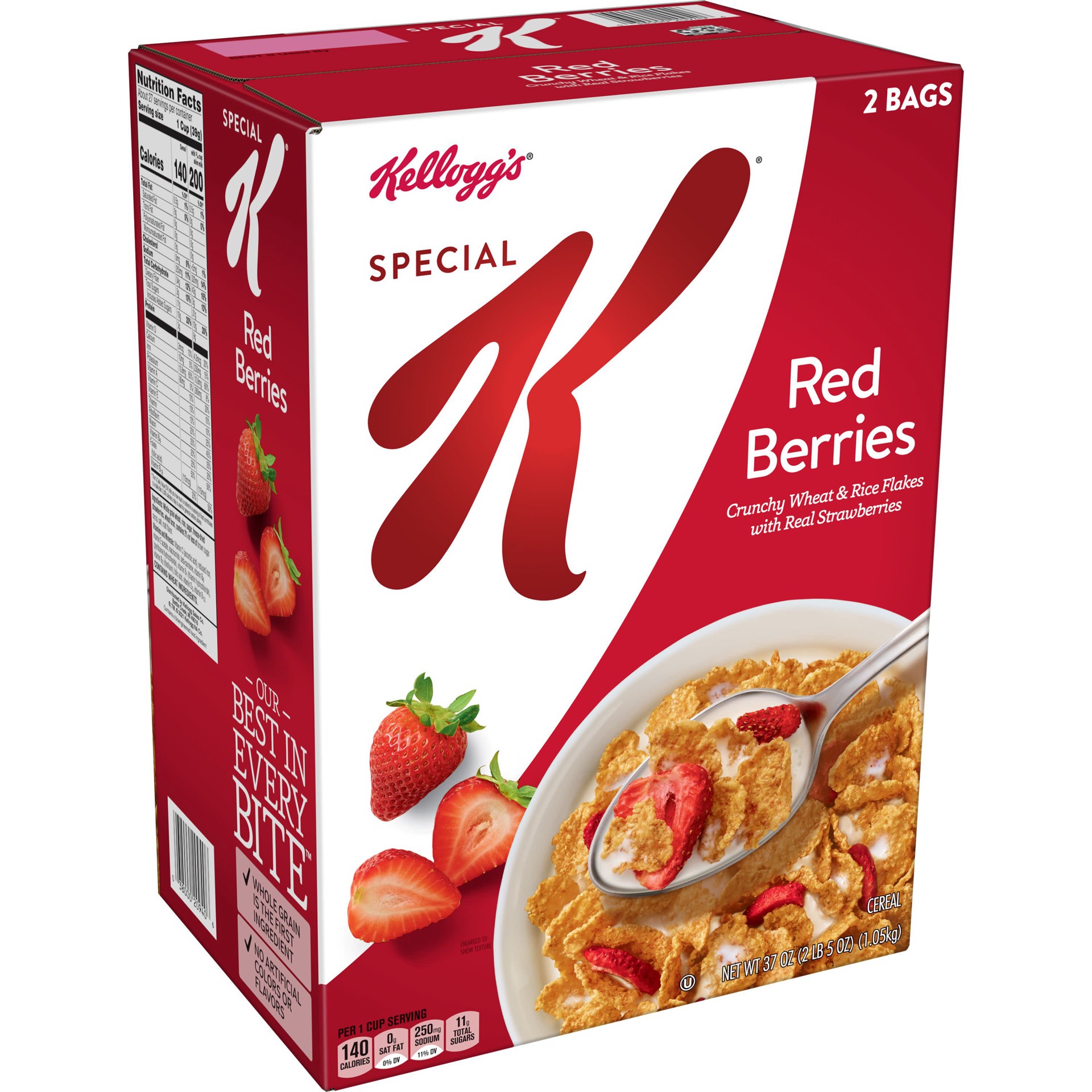slide 1 of 5, Special K Kellogg's Special K Breakfast Cereal, 11 Vitamins and Minerals, Made with Real Strawberries, Red Berries, 37oz Box, 2 Bags, 37 oz