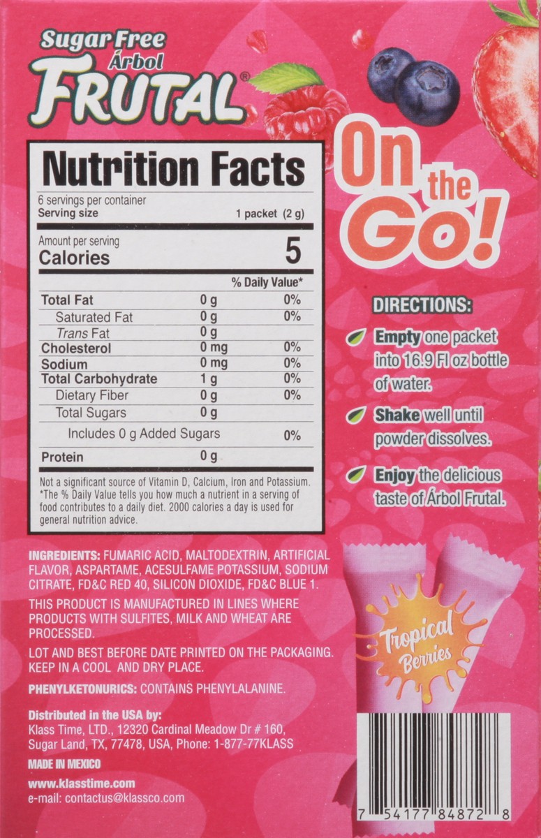 slide 2 of 13, Frutal Arbol Packets Sugar Free Tropical Berries Drink Mix- 6 ct, 6 ct