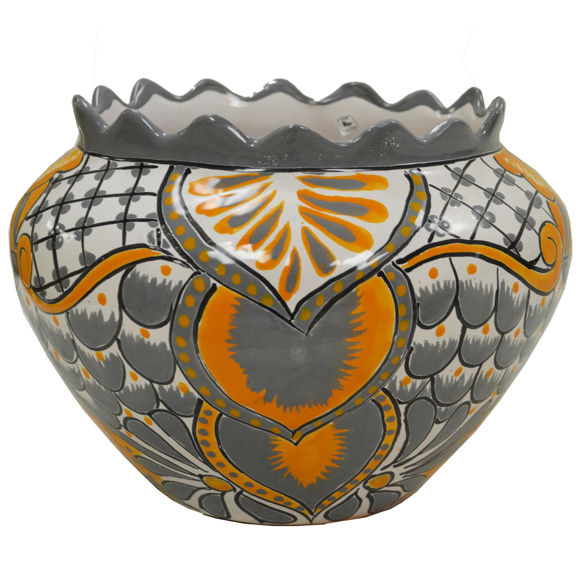 slide 1 of 1, Blue Orange Pottery Wavy Orange Gray Talavera Pot Planter, 1 ct