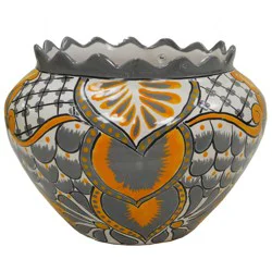 Blue Orange Pottery Wavy Orange Gray Talavera Pot Planter