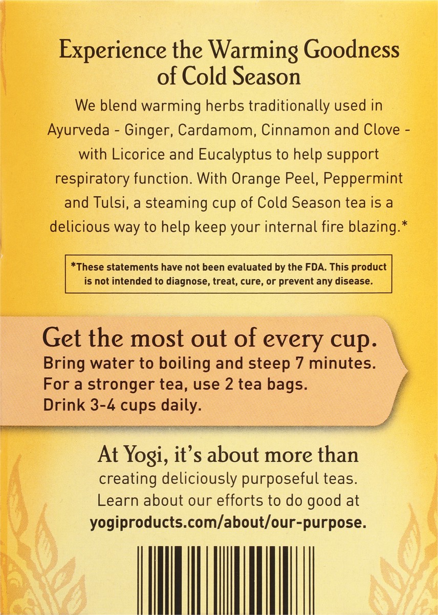 slide 6 of 9, Yogi Tea Bags Cold Season Herbal Supplement 16 ea, 16 ct