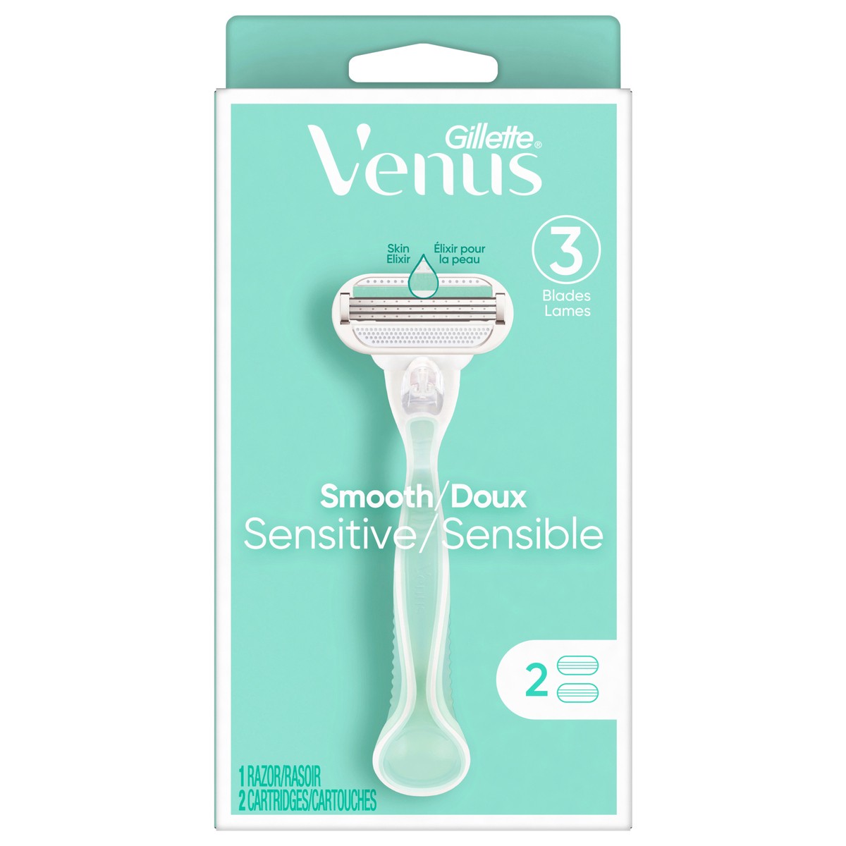 slide 1 of 29, Gillette Venus Smooth Sensitive Women's Razor Handle + 2 Blade Refills, 1 ct