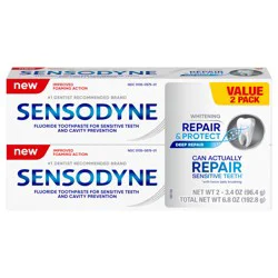 Sensodyne Repair and Protect Whitening Toothpaste, Toothpaste for Sensitive Teeth and Cavity Prevention, 3.4 oz (Pack of 2)