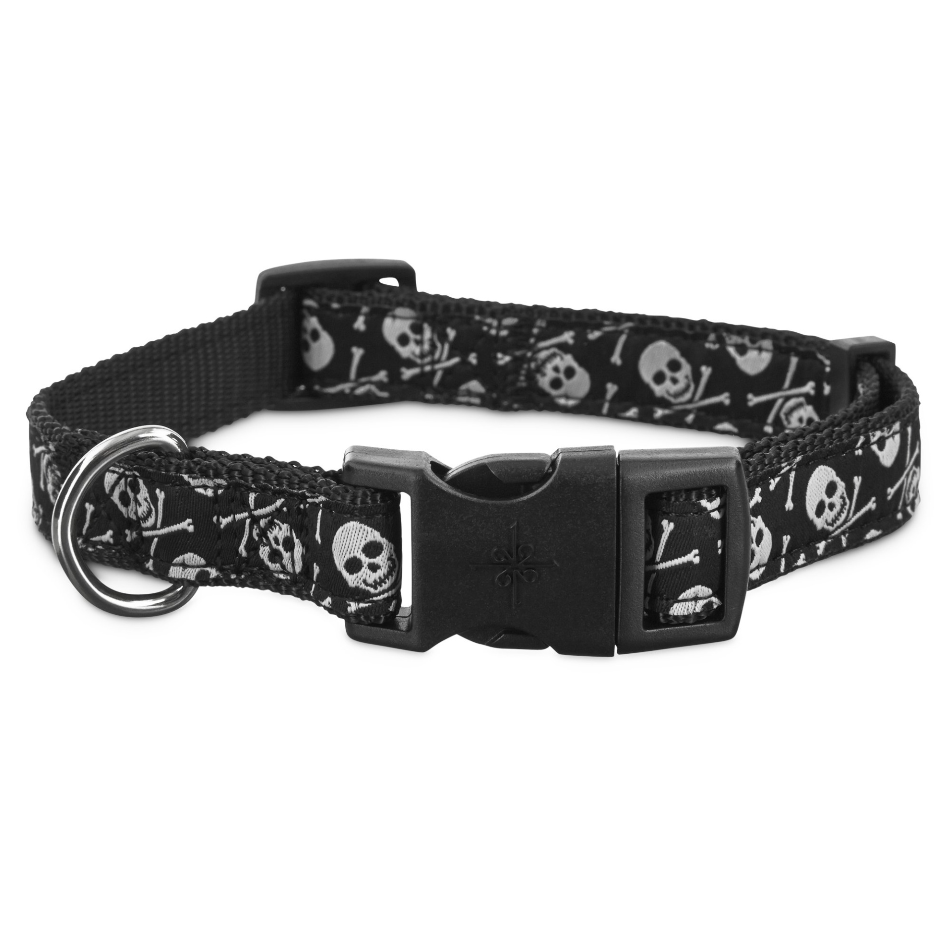 slide 1 of 1, Good2Go Black Skull Print Dog Collar, MED