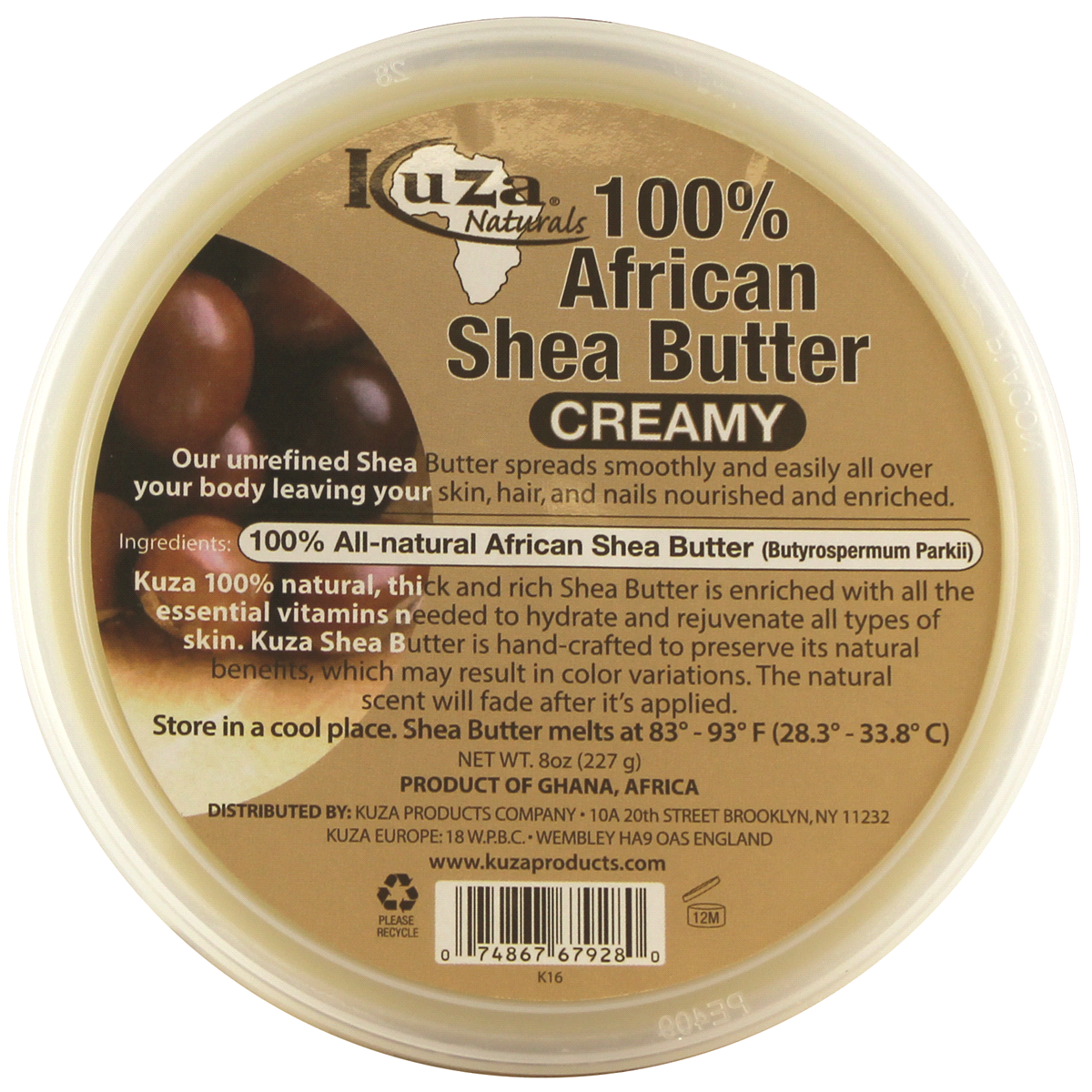 slide 1 of 1, Kuza Naturals Shea Butter, 100% African, Creamy, 8 oz