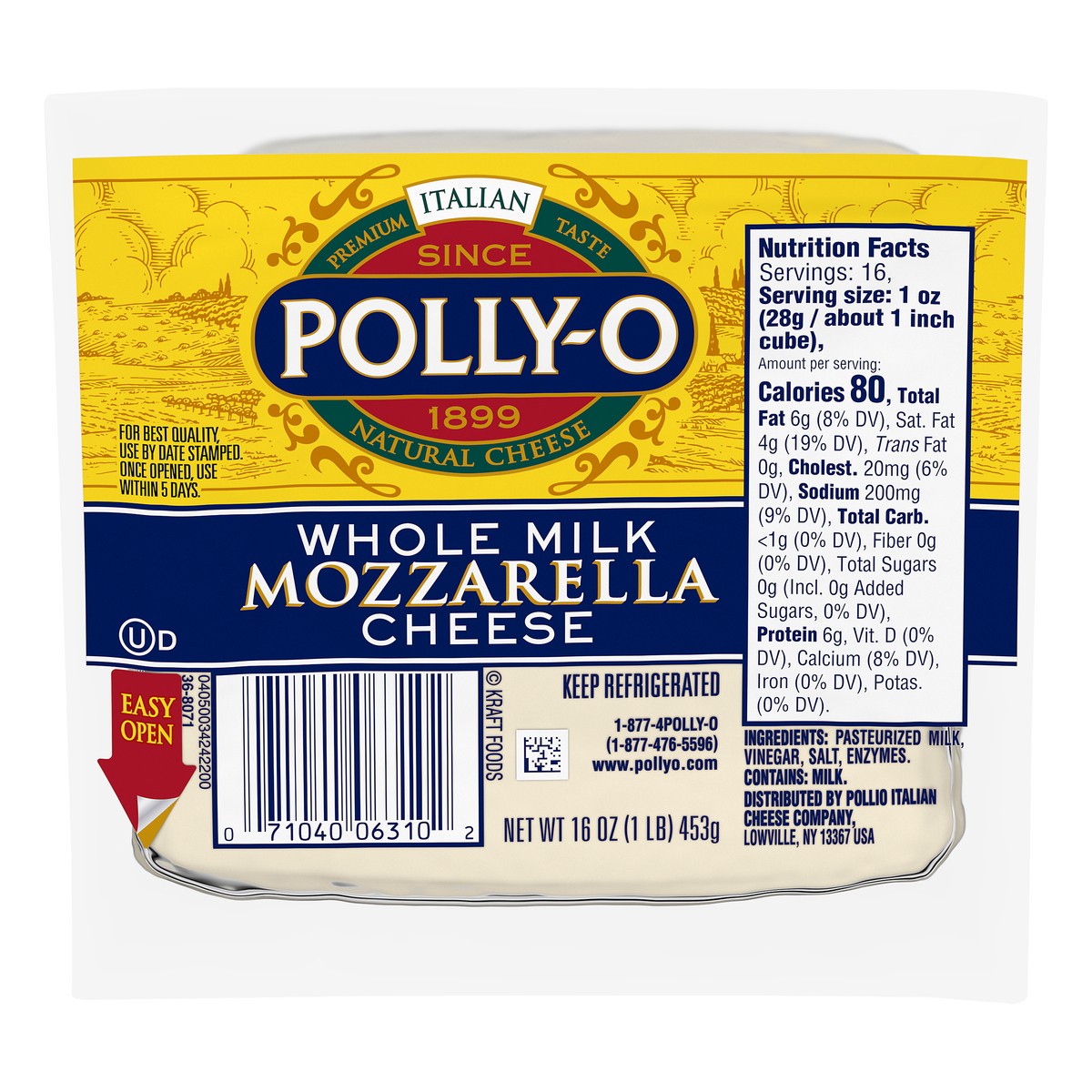 slide 1 of 10, Polly-O Mozzarella Cheese Chunk with Whole Milk Pack, 16 oz