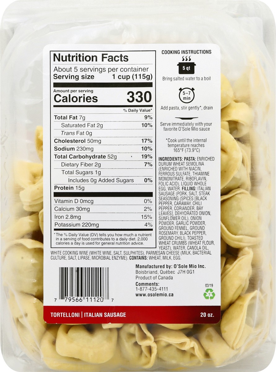 slide 5 of 5, O Sole Mio Family Size Italian Sausage Tortellini 20 oz,
