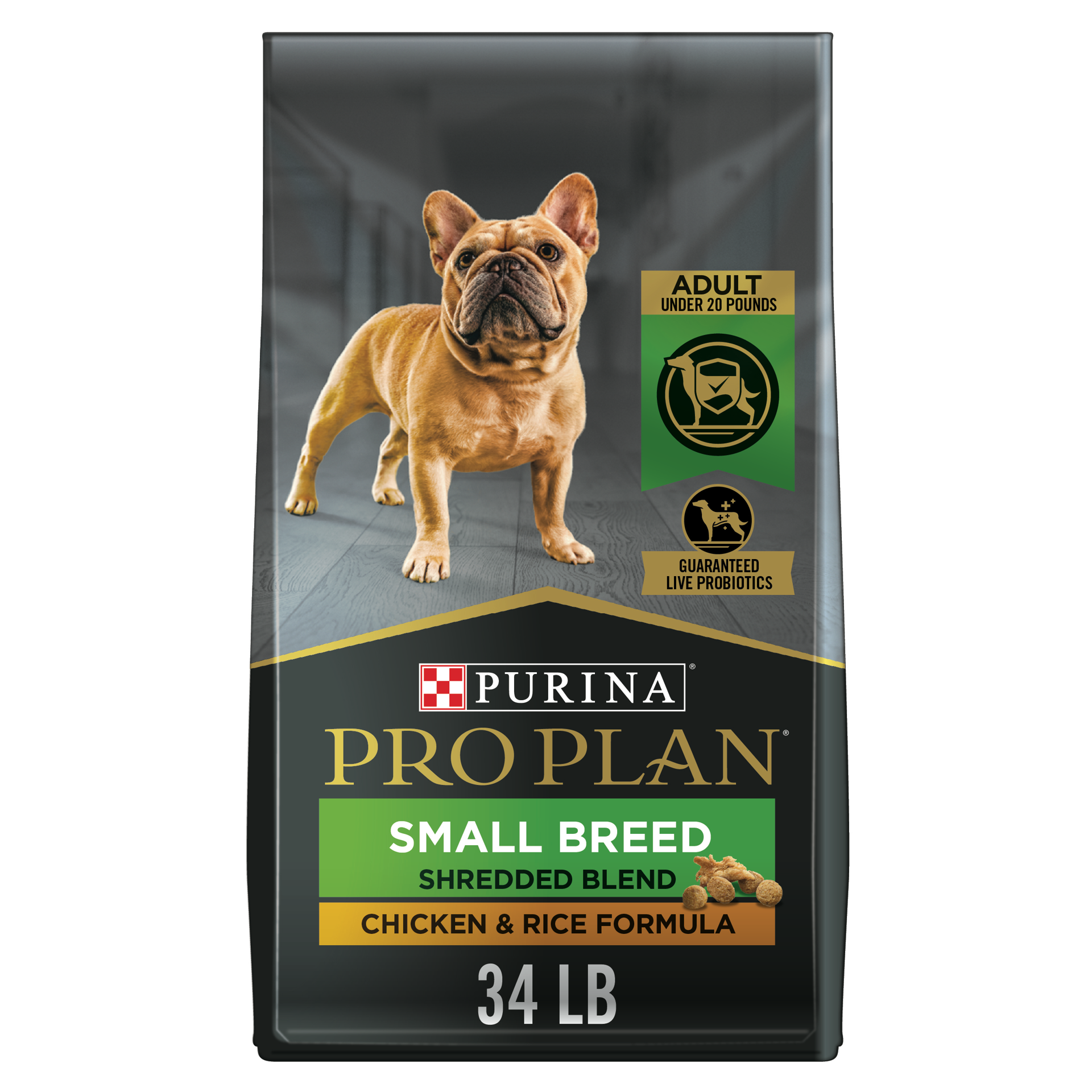 slide 1 of 7, Purina Pro Plan Small Breed Dog Food Shredded Blend Chicken and Rice Formula With Guaranteed Live Probiotics, 34 lb