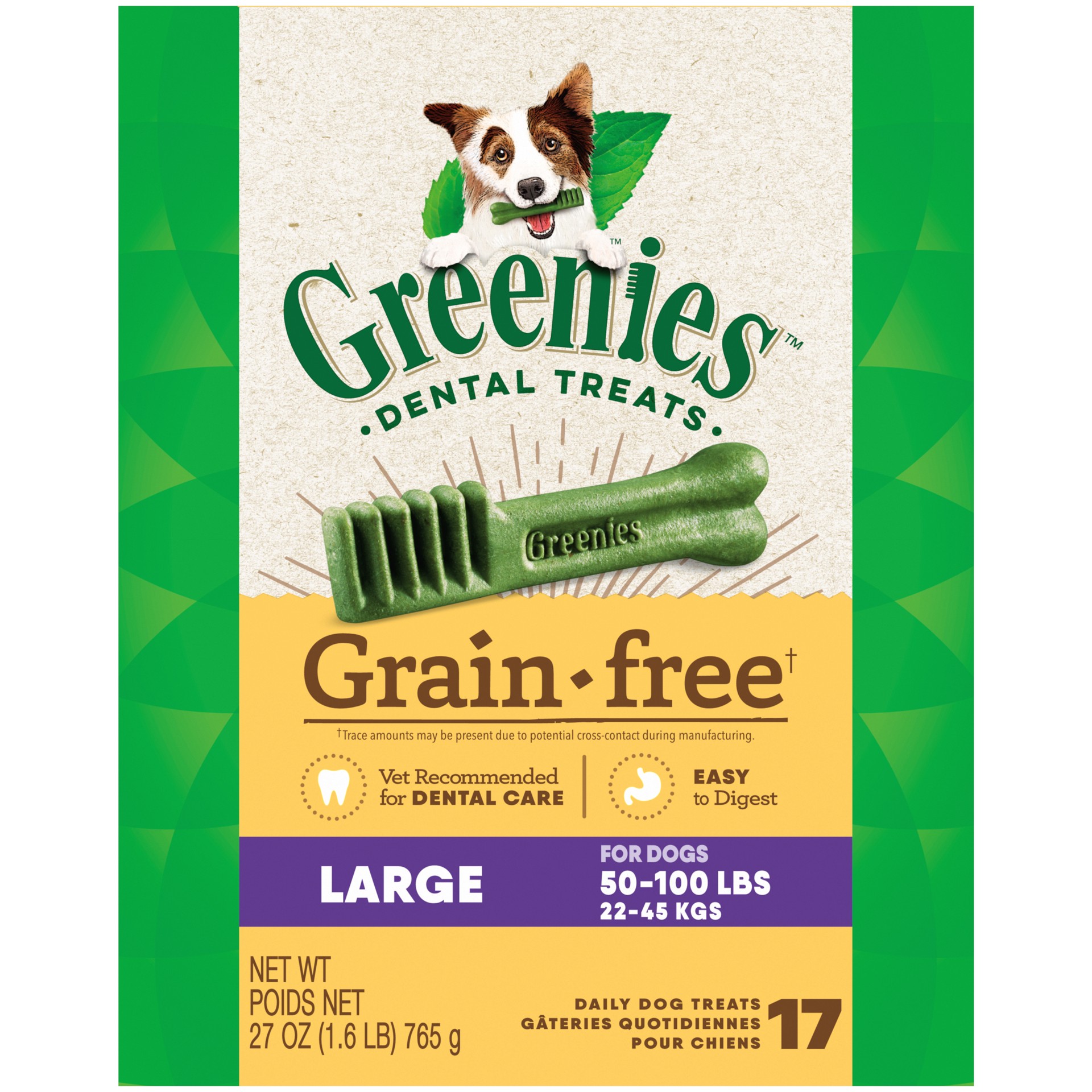 slide 1 of 7, GREENIES Grain Free Large Natural Dog Dental Care Chews Oral Health Dog Treats Pack (17 Treats, 27 oz