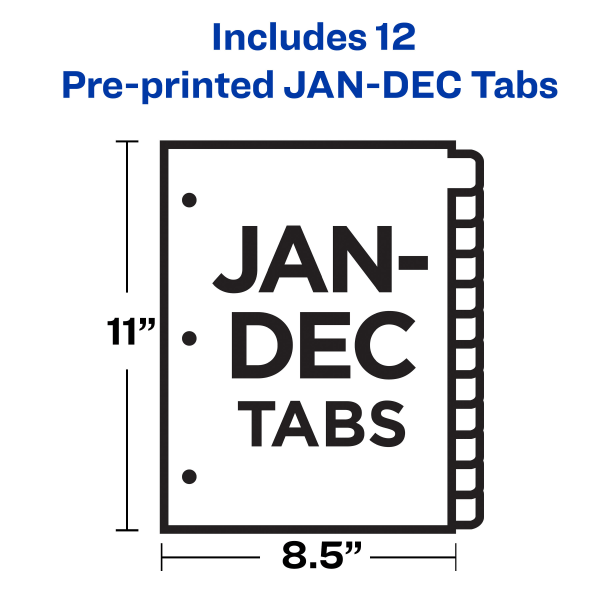 slide 6 of 7, Avery Gold Reinforced Leather Tab Dividers, 12-Tab, Jan-Dec, Letter, Black, 12/Set, 1 ct