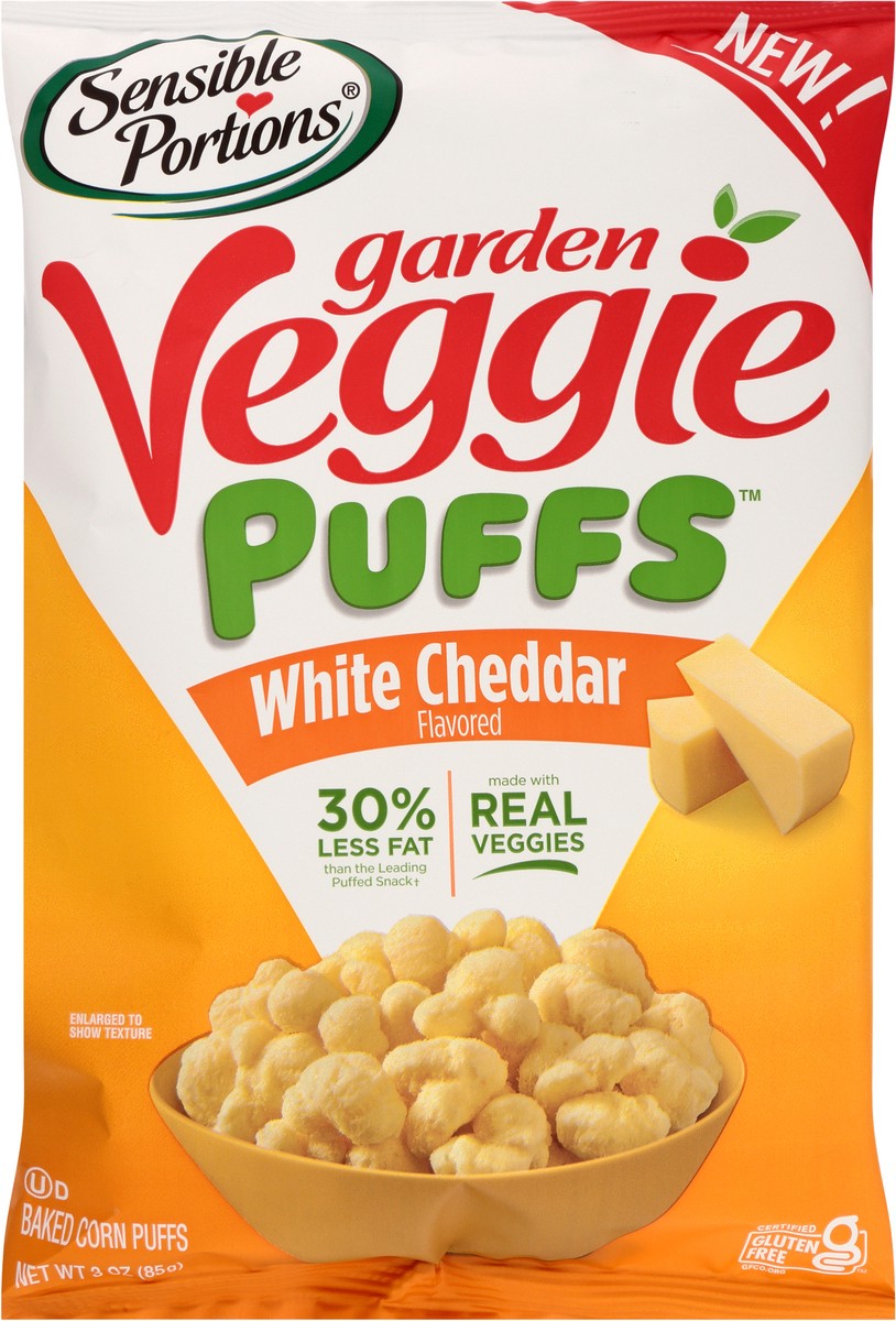 slide 5 of 7, Sensible Portions Garden Veggie White Cheddar Flavored Baked Corn Puffs 3 oz. Bag, 3 oz