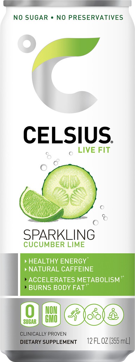 slide 1 of 6, Celsius Lime Sparkling Cucumber - 12 fl oz, 1 ct