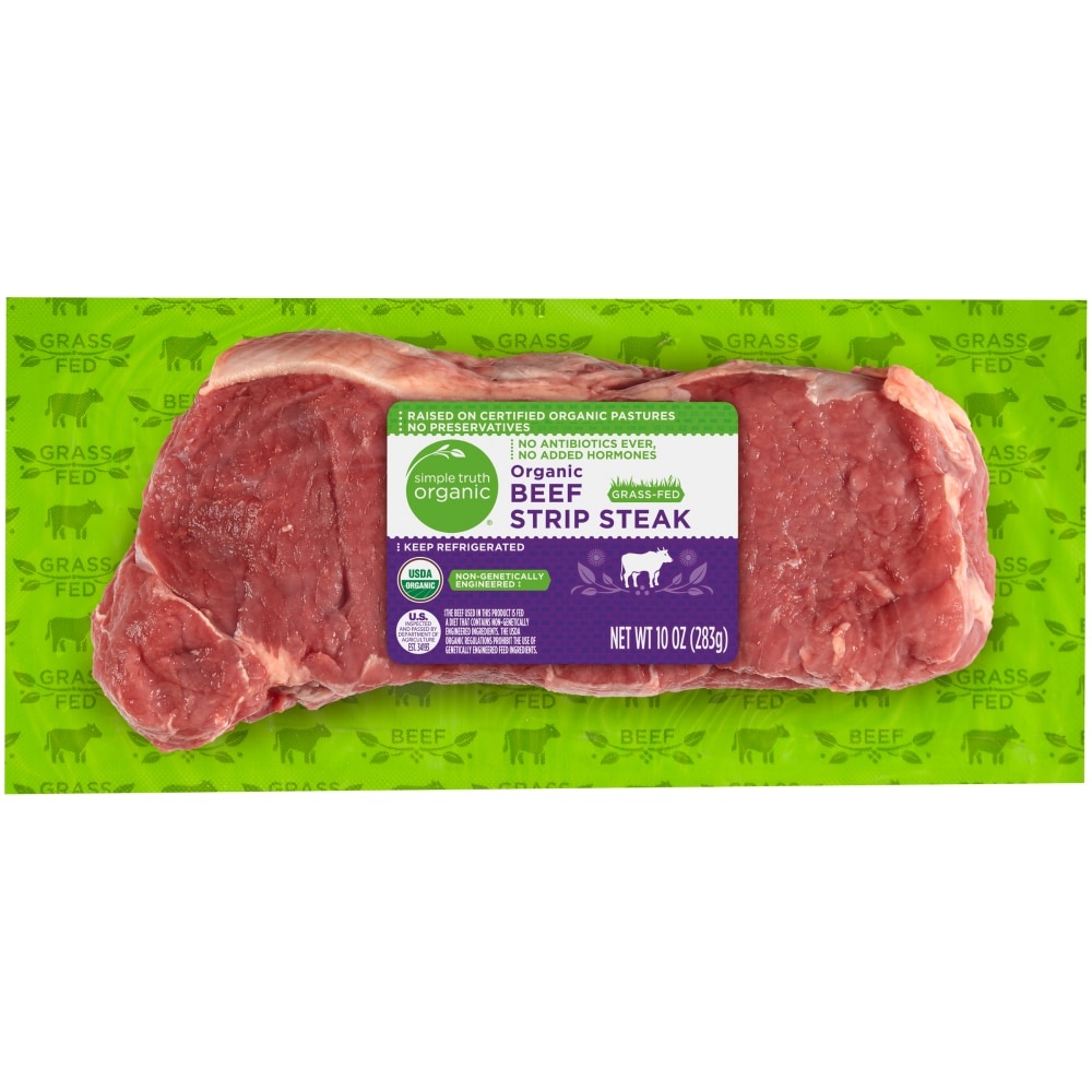 slide 1 of 2, Simple Truth Organic Grass Fed Beef Strip Steak, 10 oz