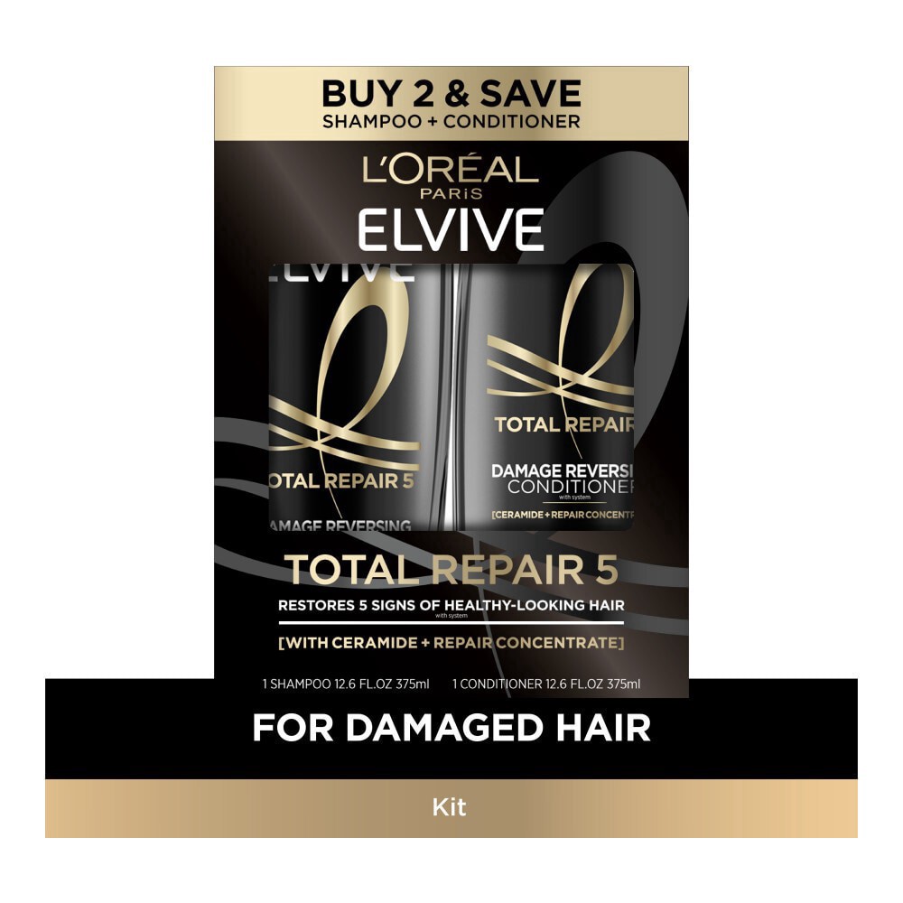 slide 1 of 6, L'Oréal Elvive Total Repair 5 Repairing Shampoo and Conditioner Set for Damaged Hair, 1 ct