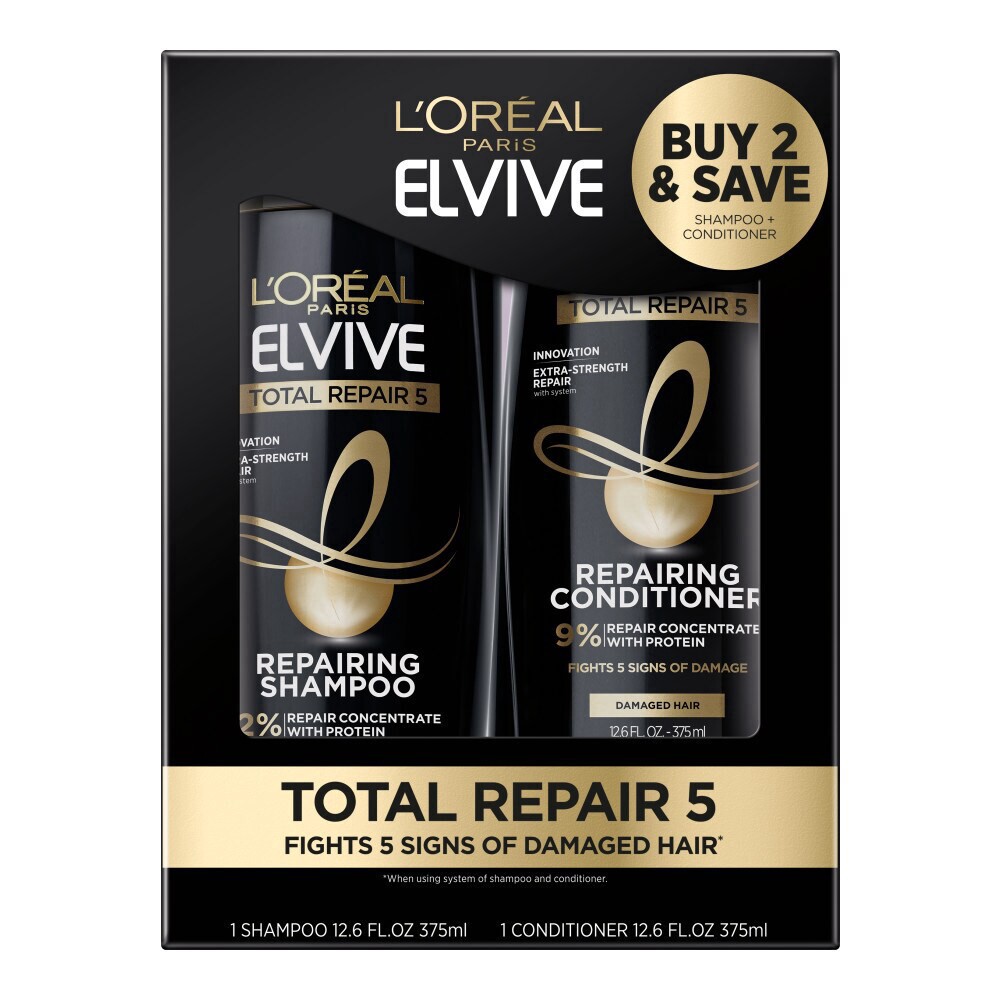slide 5 of 6, L'Oréal Elvive Total Repair 5 Repairing Shampoo and Conditioner Set for Damaged Hair, 1 ct