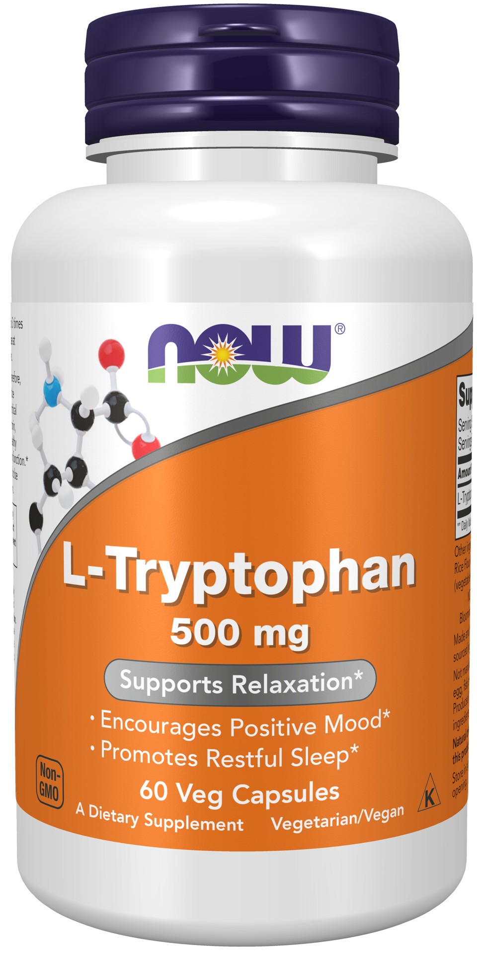 slide 1 of 1, NOW L-Tryptophan 500 mg - 60 Veg Capsules, 60 ct