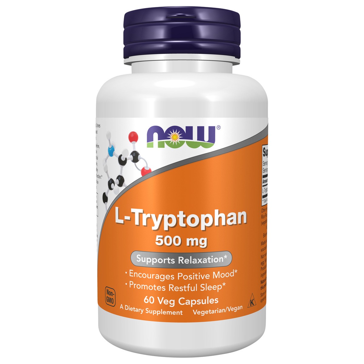 slide 1 of 2, NOW L-Tryptophan 500 mg - 60 Veg Capsules, 60 ct