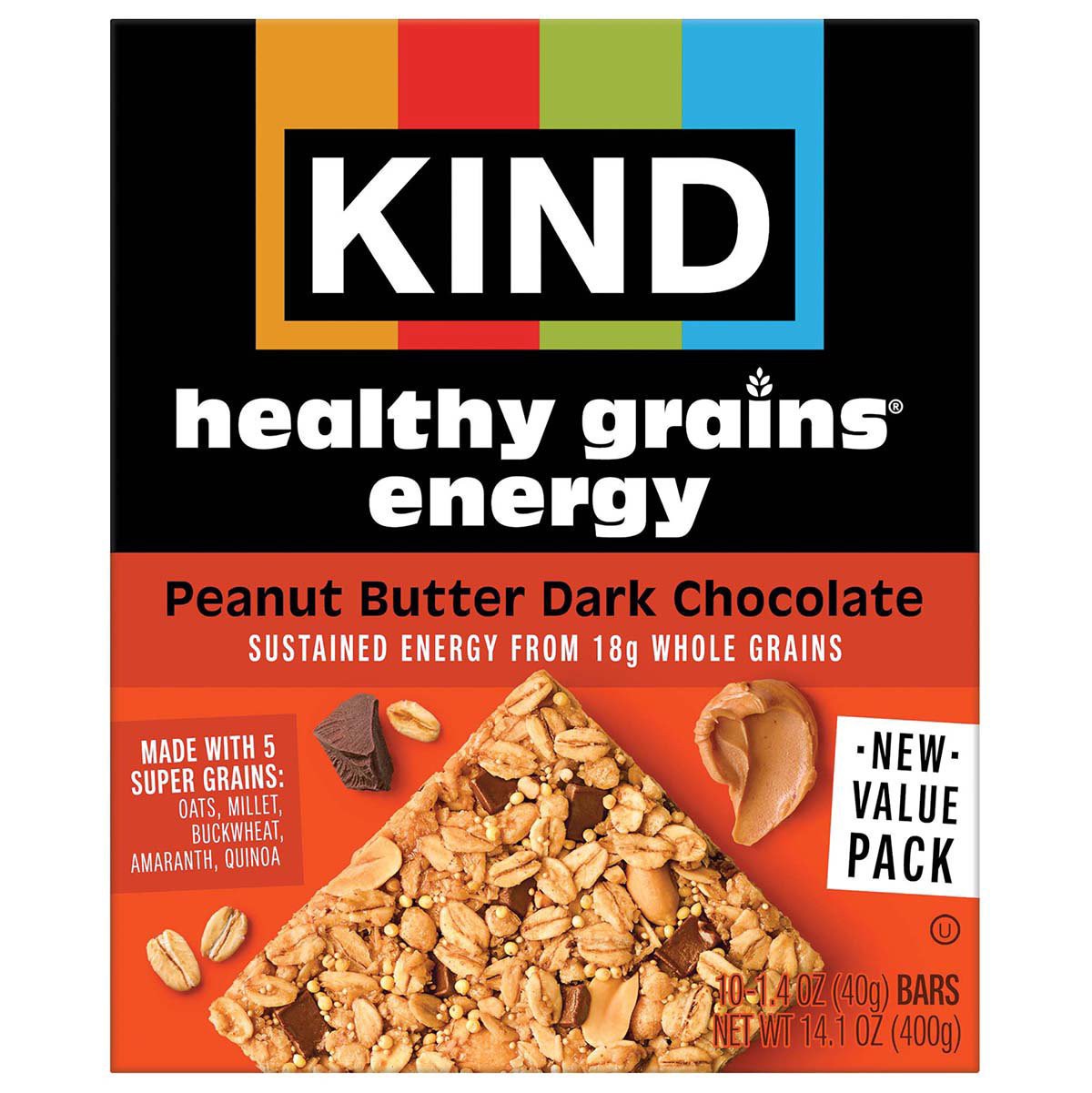 slide 1 of 1, KIND Healthy Grains Energy, Peanut Butter Dark Chocolate, 10 Count, 10 ct