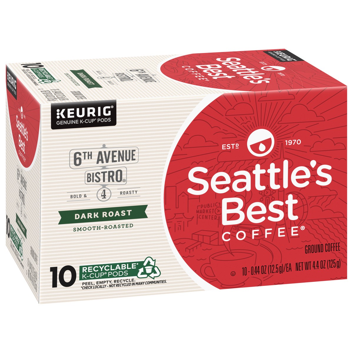 slide 3 of 9, Seattle's Best Coffee 6th Avenue Bistro Dark Roast K-Cup Pods | 1 box of 10 Pods, 10 ct