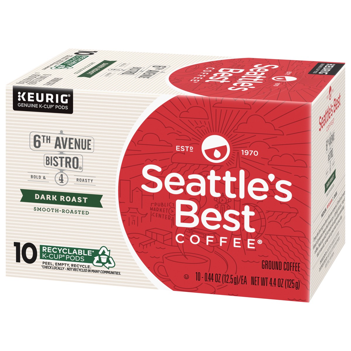 slide 5 of 9, Seattle's Best Coffee 6th Avenue Bistro Dark Roast K-Cup Pods | 1 box of 10 Pods, 10 ct