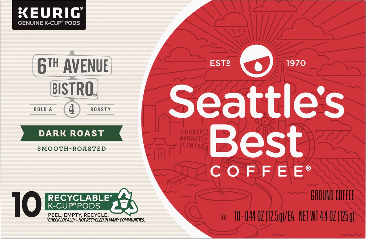 slide 6 of 9, Seattle's Best Coffee 6th Avenue Bistro Dark Roast K-Cup Pods | 1 box of 10 Pods, 10 ct