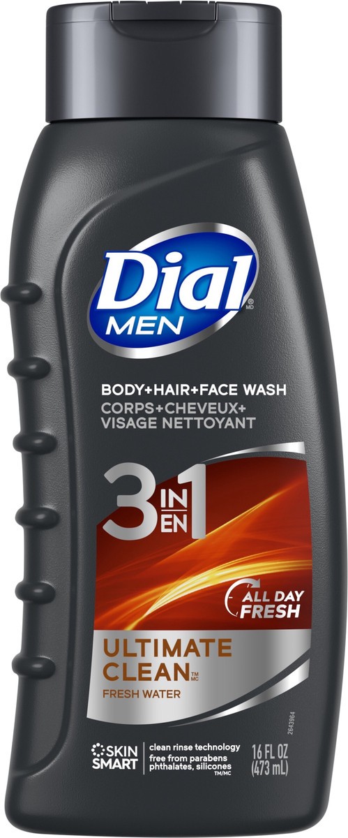 slide 3 of 3, Dial Men 3in1 Body, Hair and Face Wash, Ultimate Clean, 16 fl oz, 16 fl oz