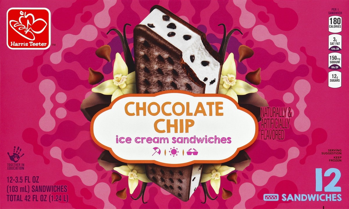 slide 4 of 4, Harris Teeter Ice Cream Sandwiches - Chocolate Chip, 42 oz