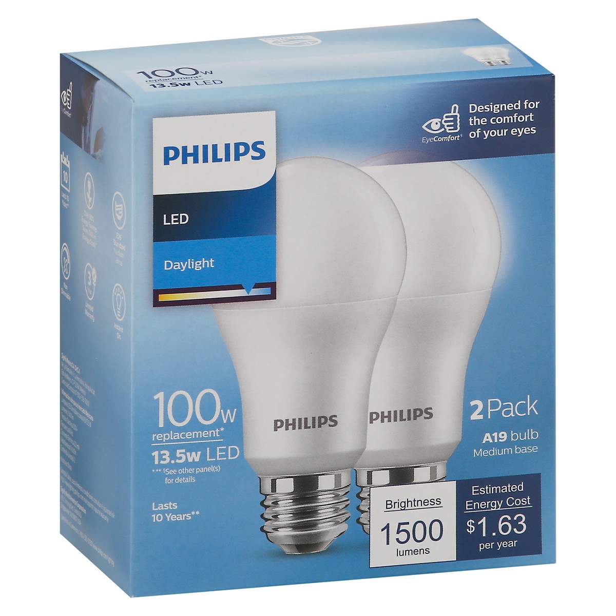 slide 2 of 9, Philips 13.5-Watt (100-Watt) A19 Led Light Bulbs, 2 ct