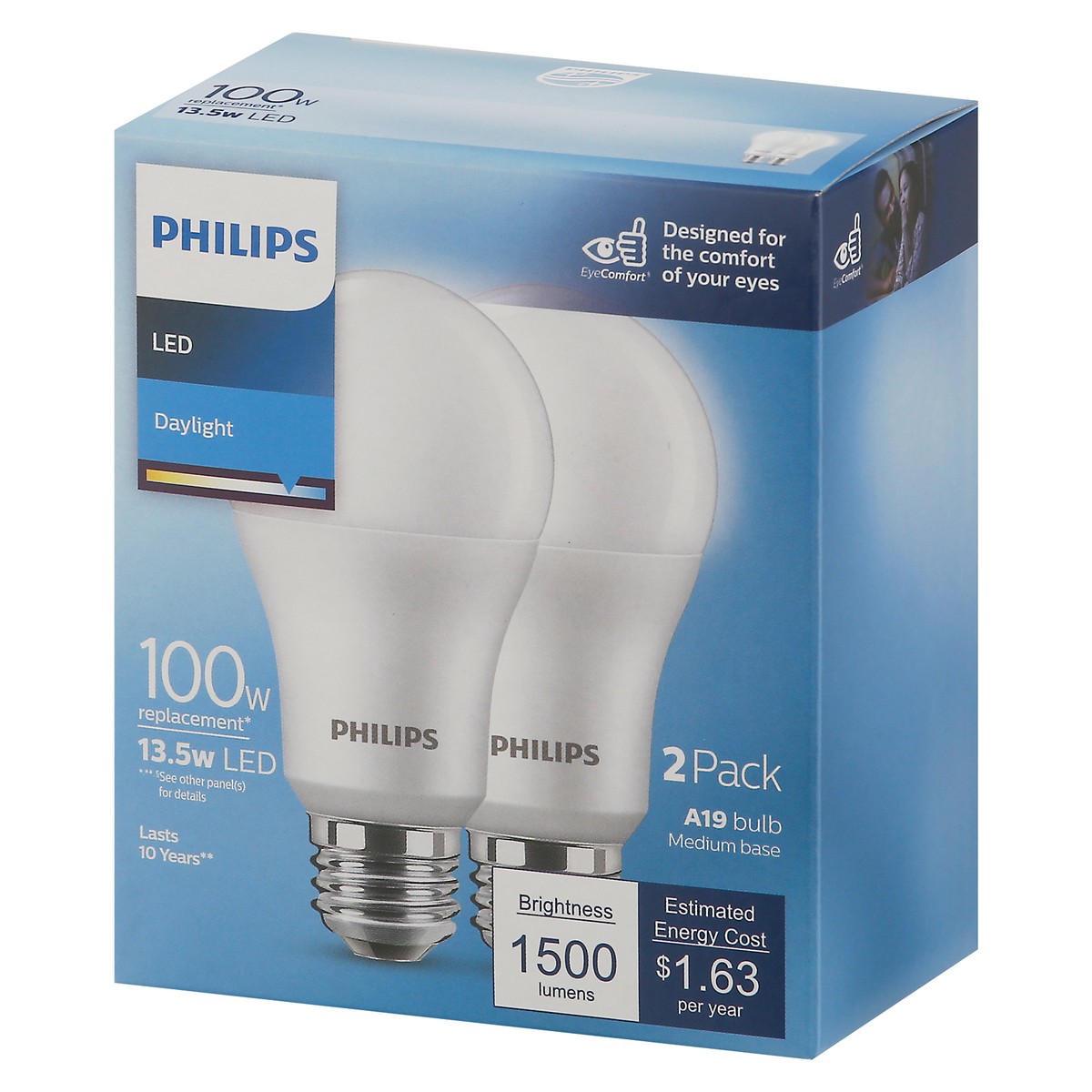 slide 3 of 9, Philips 13.5-Watt (100-Watt) A19 Led Light Bulbs, 2 ct