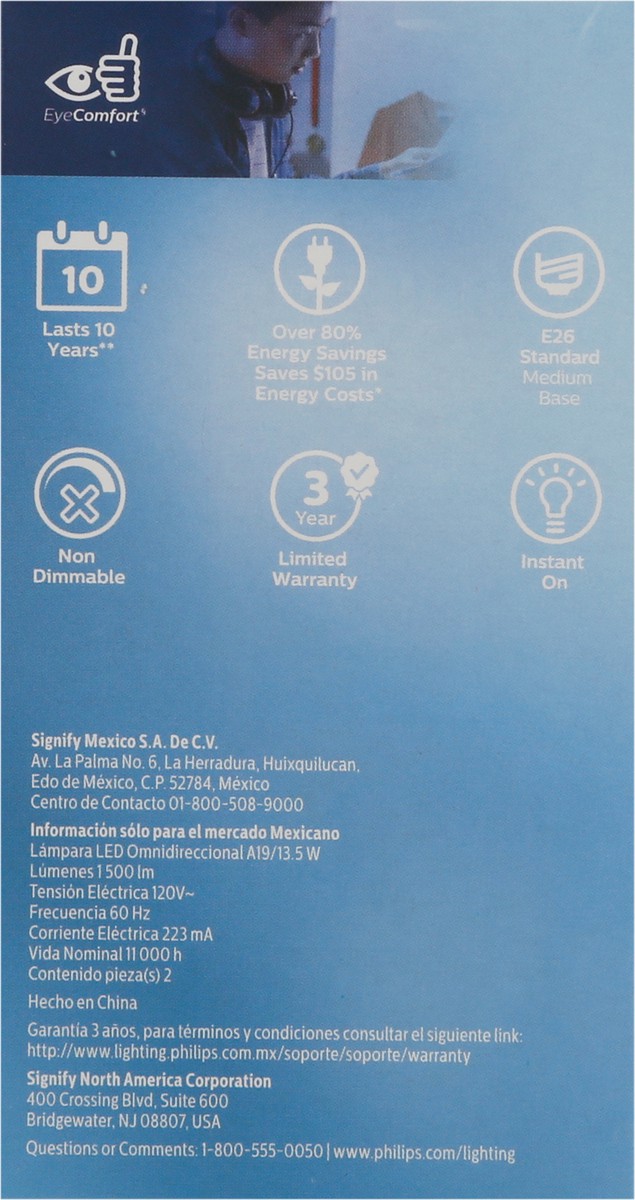 slide 5 of 9, Philips 13.5-Watt (100-Watt) A19 Led Light Bulbs, 2 ct