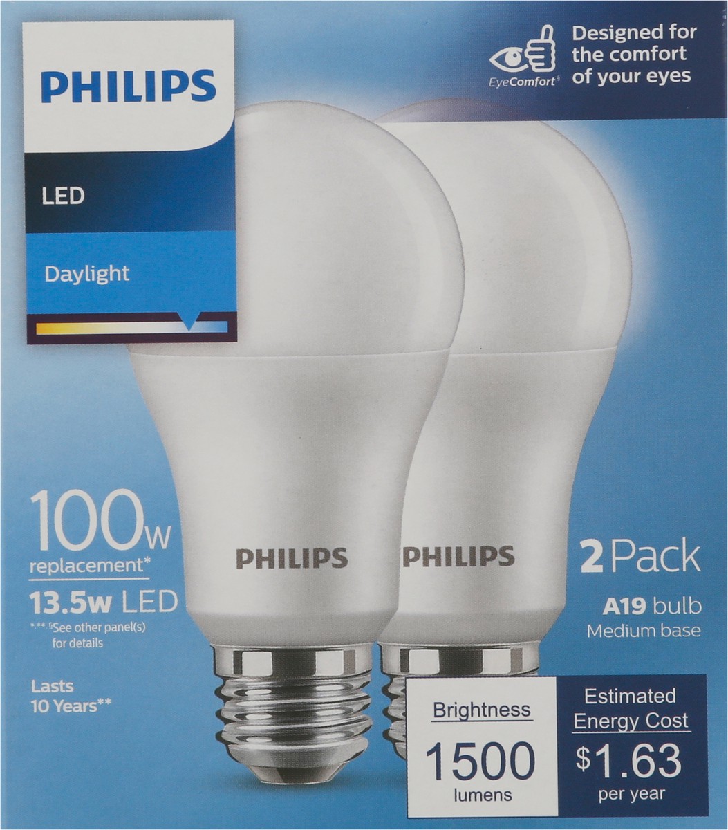 slide 9 of 9, Philips 13.5-Watt (100-Watt) A19 Led Light Bulbs, 2 ct