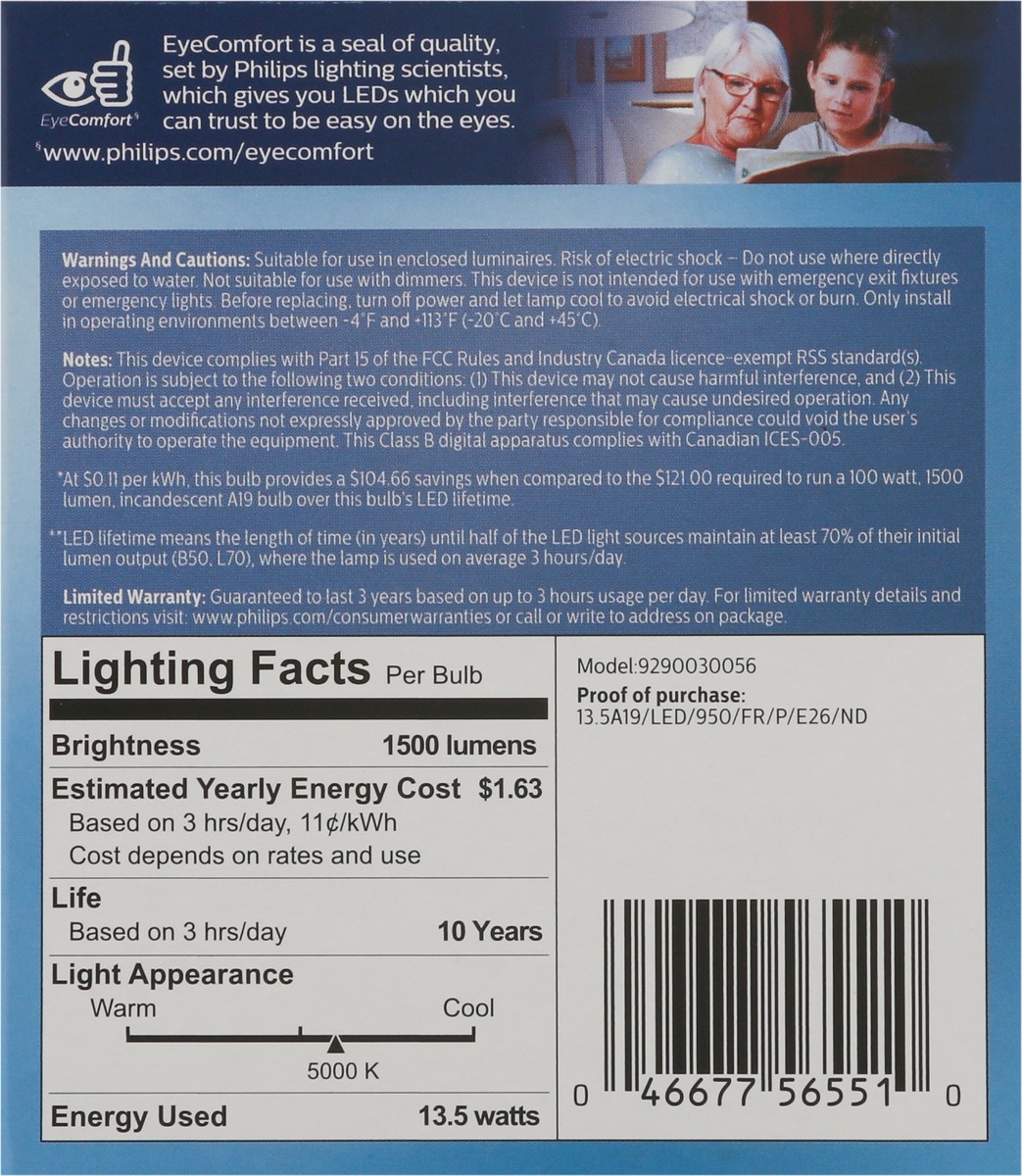 slide 6 of 9, Philips 13.5-Watt (100-Watt) A19 Led Light Bulbs, 2 ct