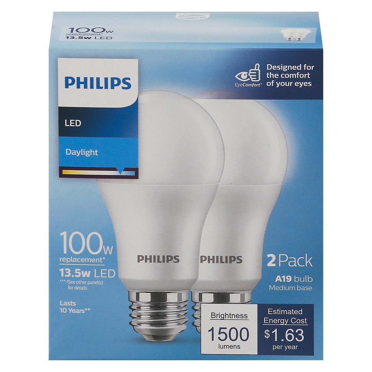 slide 7 of 9, Philips 13.5-Watt (100-Watt) A19 Led Light Bulbs, 2 ct