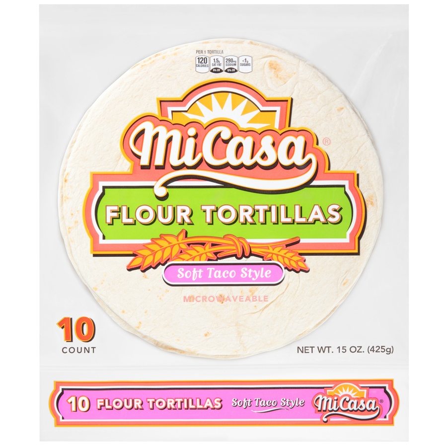 slide 1 of 6, MiCasa Soft Taco Style Flour Tortillas, 10 ct
