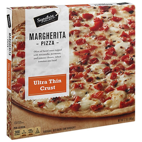 slide 1 of 1, Signature Select Pizza Ultra Thin Crust Margherita Frozen, 12 oz