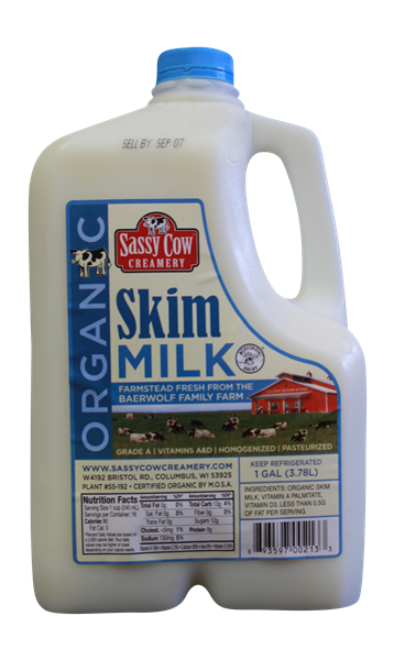 slide 1 of 1, Sassy Cow Creamery Organic Skim Milk , 1 gal