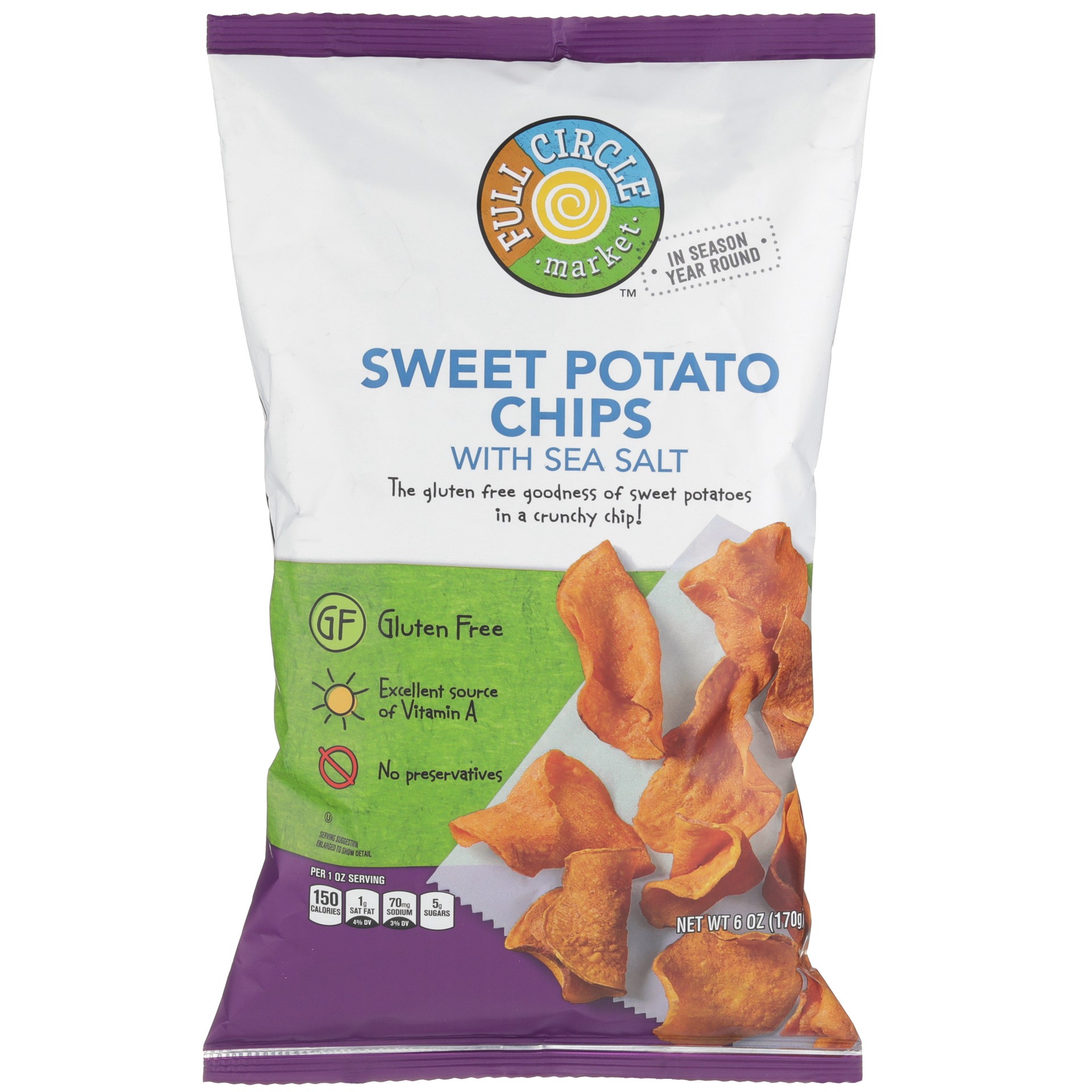 slide 1 of 6, Full Circle Market Sweet Potato Chips with Sea Salt 6 oz, 6 oz
