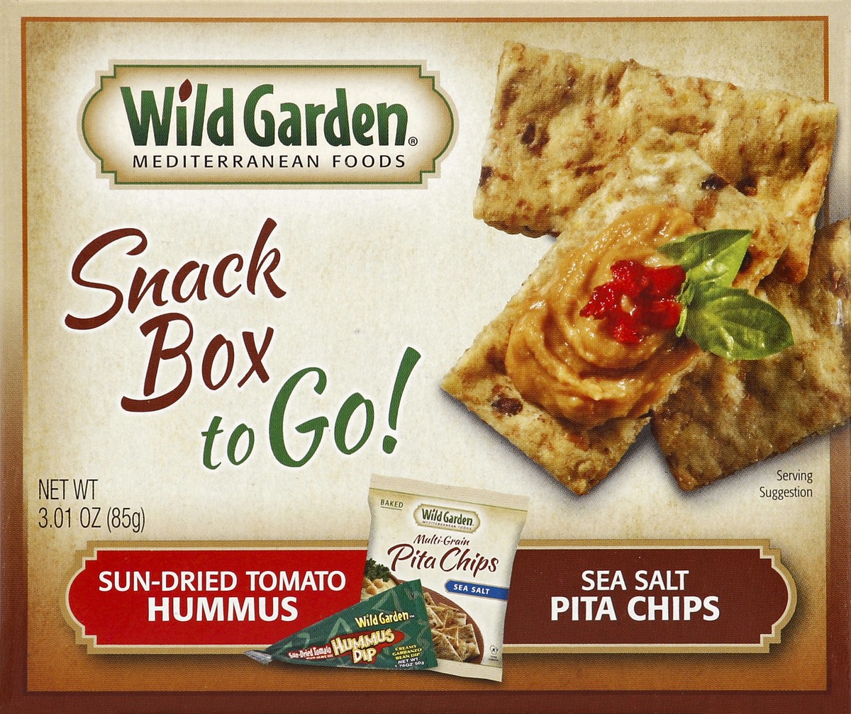 slide 2 of 6, Wild Garden Snack Box To Go! Sun-Dried Tomato Hummus Sea Salt Pita Chips, 3.01 oz