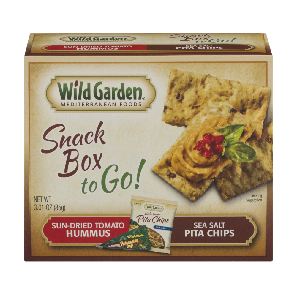 slide 1 of 6, Wild Garden Snack Box To Go! Sun-Dried Tomato Hummus Sea Salt Pita Chips, 3.01 oz