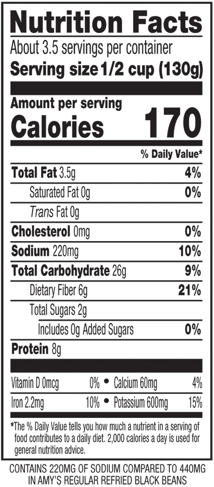 slide 4 of 7, Amy's Organic Light Sodium Vegetarian Black Refried Beans, 15.4 oz