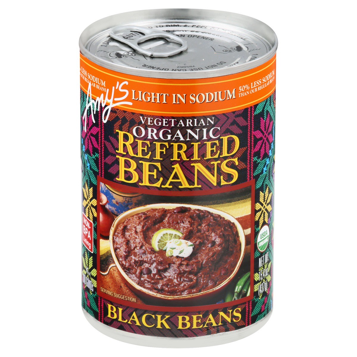 slide 1 of 7, Amy's Organic Light Sodium Vegetarian Black Refried Beans, 15.4 oz