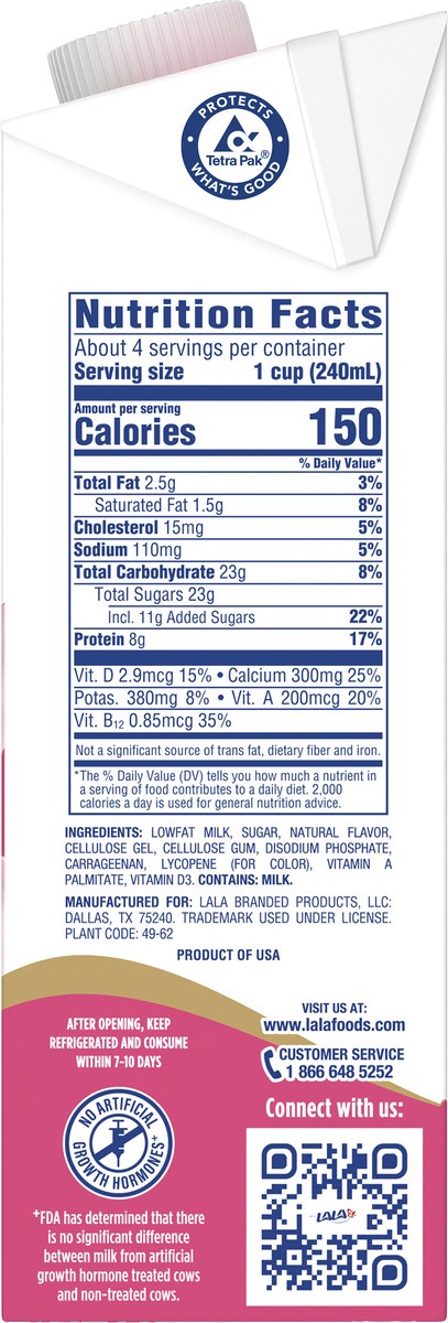 slide 2 of 11, LALA Low Fat Strawberry Milk 1 qt, 1 qt