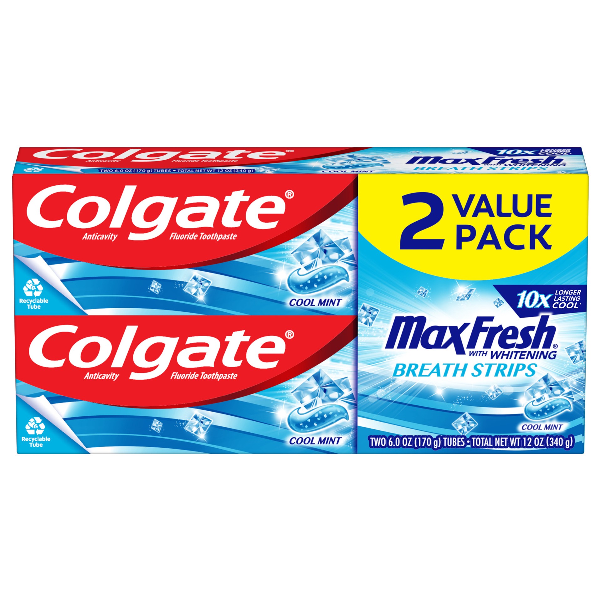 slide 1 of 9, Colgate Max Fresh Toothpaste with Mini Breath Strips, Cool Mint - 6.0 Ounce (Twin Pack), 2 ct; 6 oz