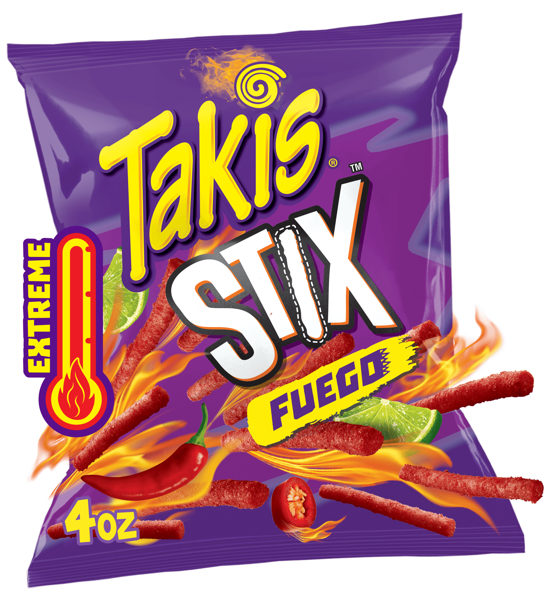 slide 1 of 1, Takis Fuego Stix 4 oz Snack Size Bag, Hot Chili Pepper & Lime Flavored Extreme Spicy Corn Snack Sticks, 4 oz