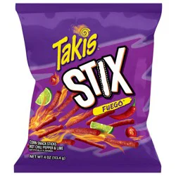 Takis Fuego Stix Hot Chili Pepper & Lime Flavored Spicy Corn Chips, 4 oz