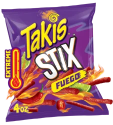 Takis Fuego Stix Hot Chili Pepper & Lime Flavored Spicy Corn Chips, 4 oz